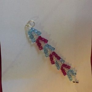 Blue and fuschia butterfly bracelet sterling